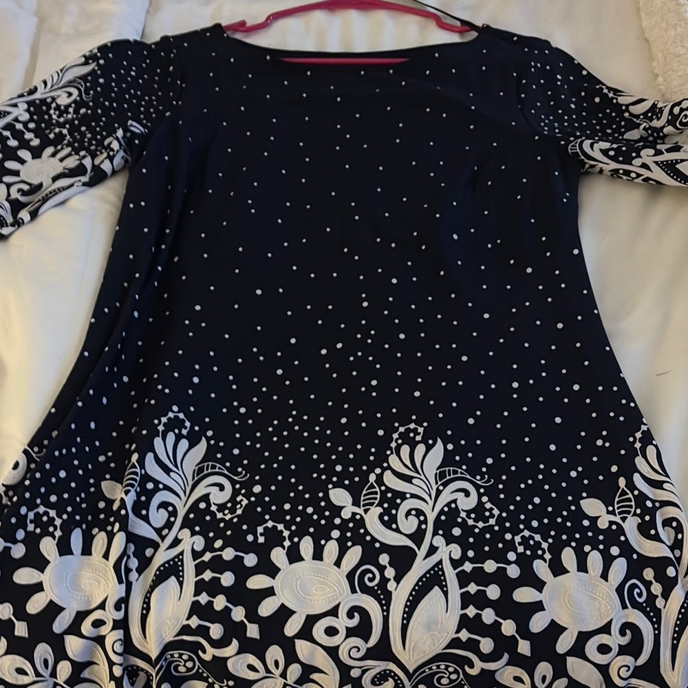 Enfocus Studio Navy Dress with White Polka Dots